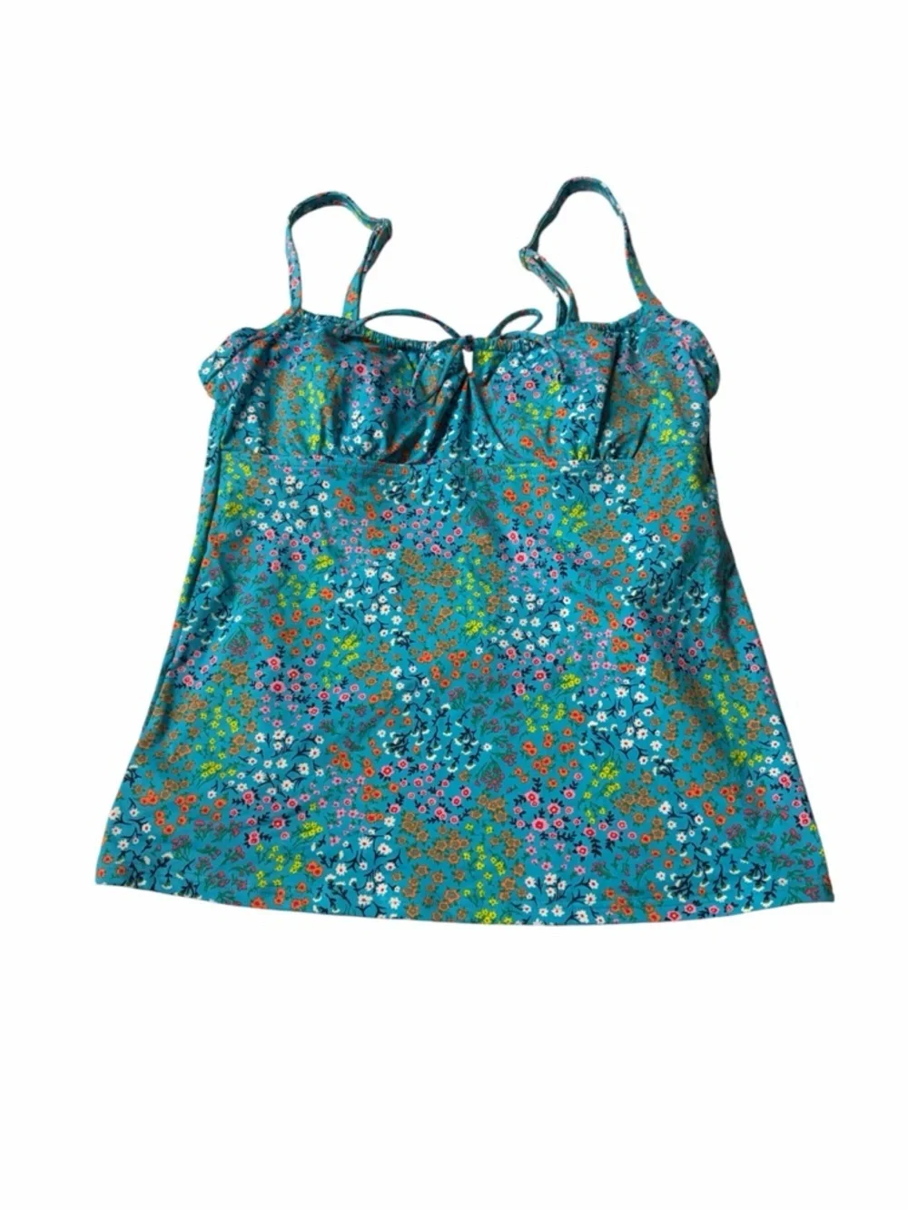 Lands’ End Size 8 Tie Front Underwire Tankini Top Turquoise Mini Floral NWT - Picture 4 of 5